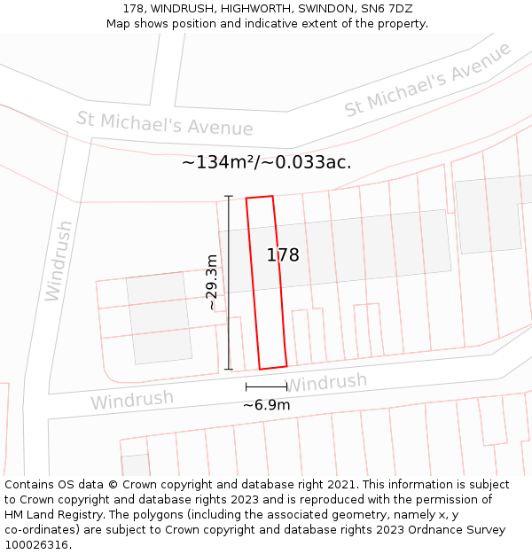 178, WINDRUSH, HIGHWORTH, SWINDON, SN6 7DZ: Plot and title map