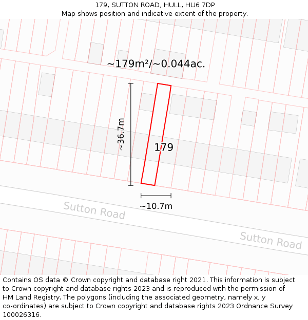 179, SUTTON ROAD, HULL, HU6 7DP: Plot and title map
