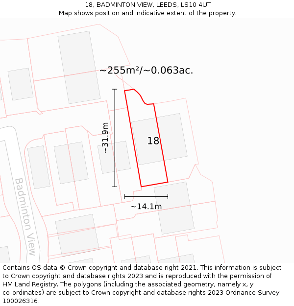 18, BADMINTON VIEW, LEEDS, LS10 4UT: Plot and title map
