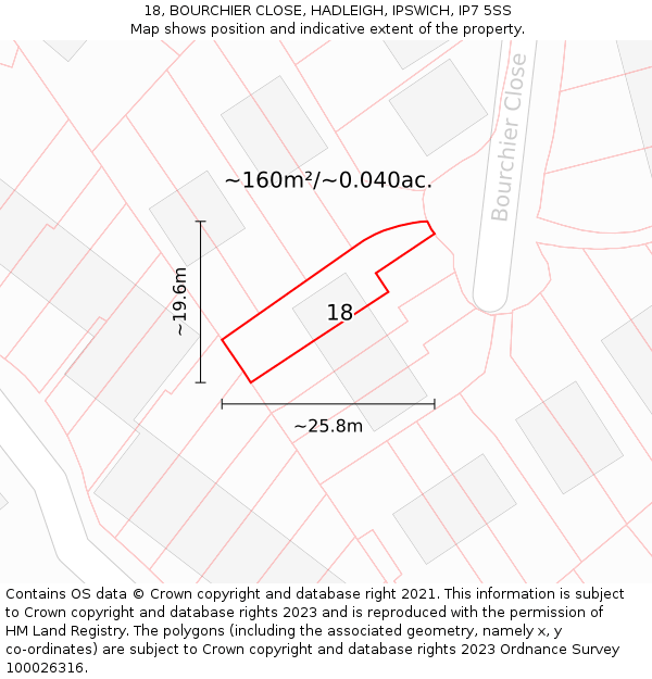 18, BOURCHIER CLOSE, HADLEIGH, IPSWICH, IP7 5SS: Plot and title map