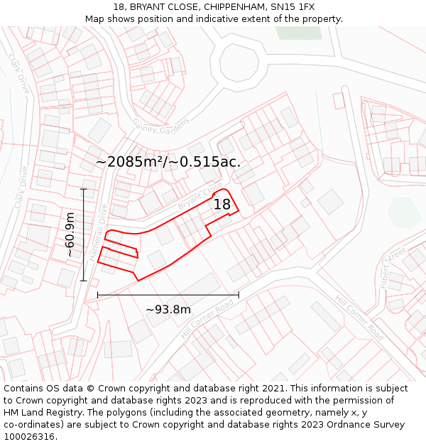 18, BRYANT CLOSE, CHIPPENHAM, SN15 1FX: Plot and title map