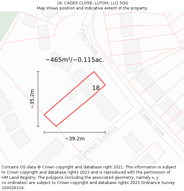 18, CADES CLOSE, LUTON, LU1 5QQ: Plot and title map