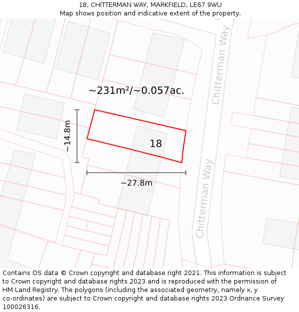 18, CHITTERMAN WAY, MARKFIELD, LE67 9WU: Plot and title map