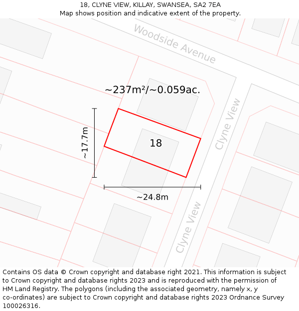 18, CLYNE VIEW, KILLAY, SWANSEA, SA2 7EA: Plot and title map