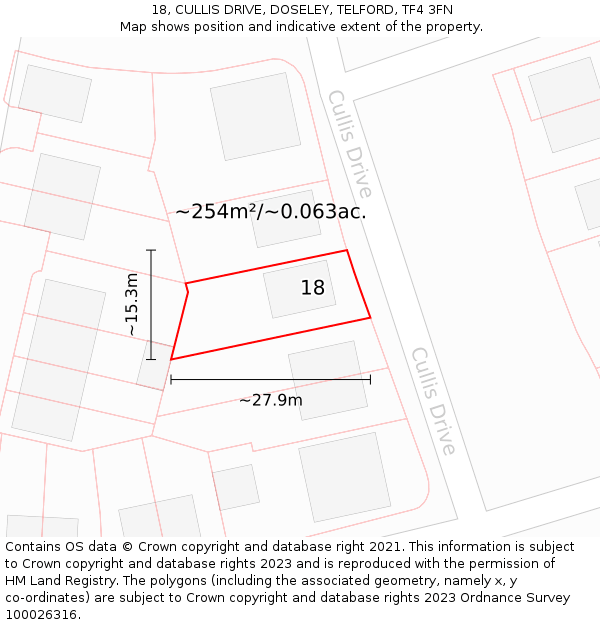 18, CULLIS DRIVE, DOSELEY, TELFORD, TF4 3FN: Plot and title map