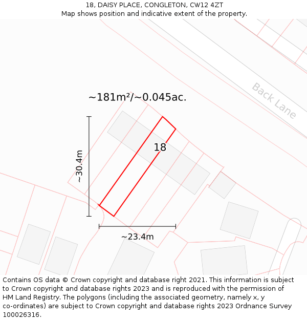 18, DAISY PLACE, CONGLETON, CW12 4ZT: Plot and title map