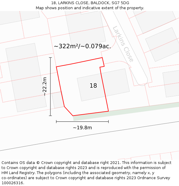 18, LARKINS CLOSE, BALDOCK, SG7 5DG: Plot and title map