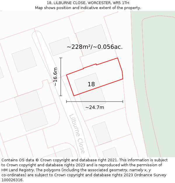 18, LILBURNE CLOSE, WORCESTER, WR5 1TH: Plot and title map