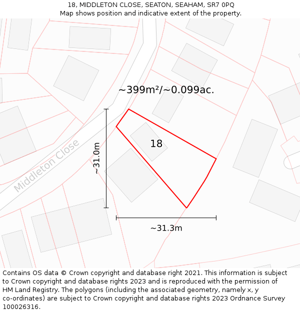 18, MIDDLETON CLOSE, SEATON, SEAHAM, SR7 0PQ: Plot and title map