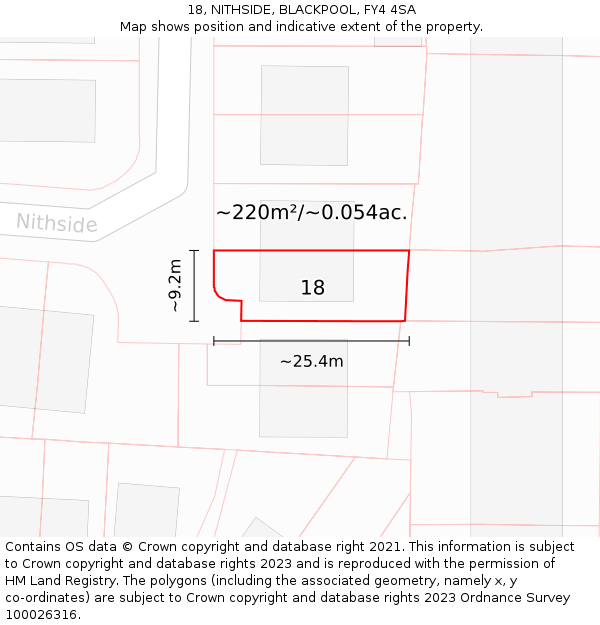 18, NITHSIDE, BLACKPOOL, FY4 4SA: Plot and title map