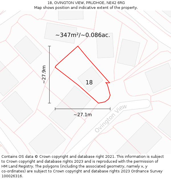18, OVINGTON VIEW, PRUDHOE, NE42 6RG: Plot and title map