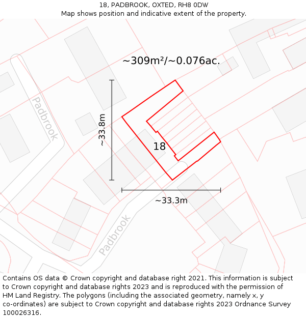 18, PADBROOK, OXTED, RH8 0DW: Plot and title map