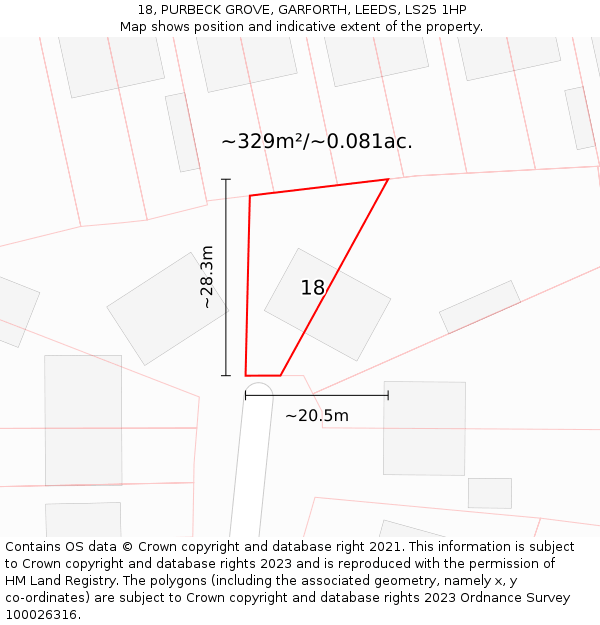 18, PURBECK GROVE, GARFORTH, LEEDS, LS25 1HP: Plot and title map