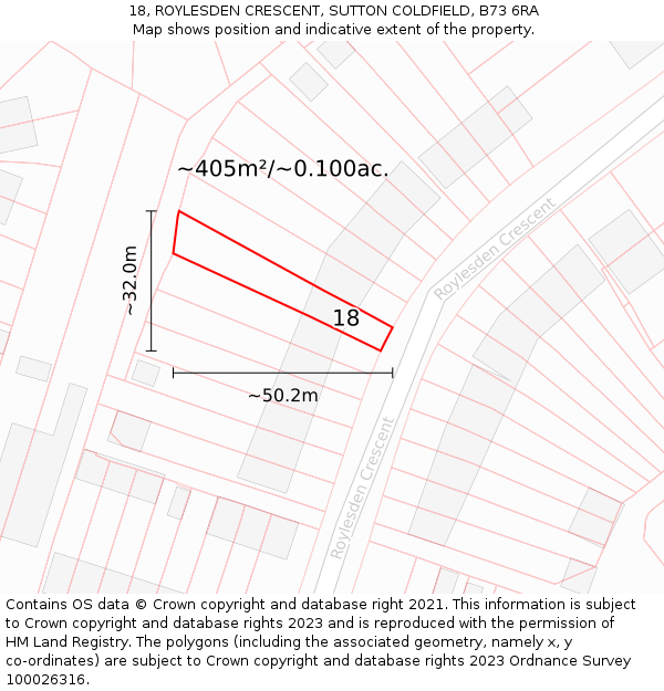 18, ROYLESDEN CRESCENT, SUTTON COLDFIELD, B73 6RA: Plot and title map