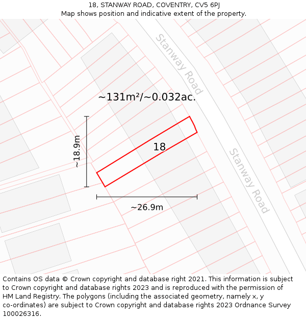 18, STANWAY ROAD, COVENTRY, CV5 6PJ: Plot and title map