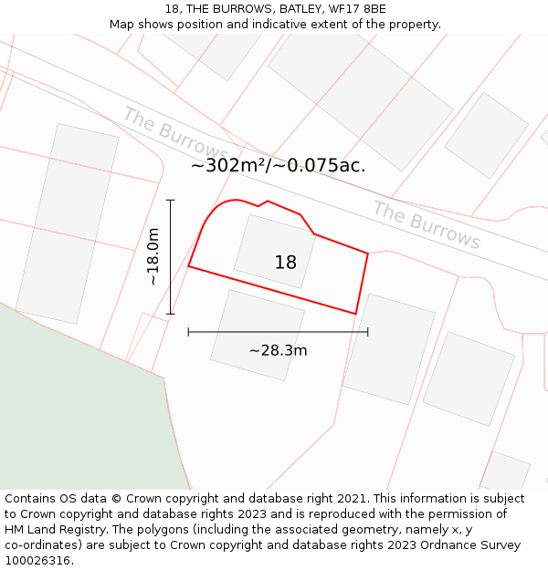 18, THE BURROWS, BATLEY, WF17 8BE: Plot and title map