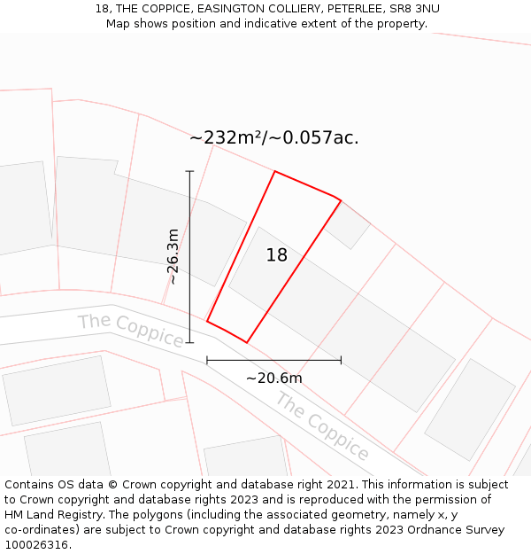 18, THE COPPICE, EASINGTON COLLIERY, PETERLEE, SR8 3NU: Plot and title map