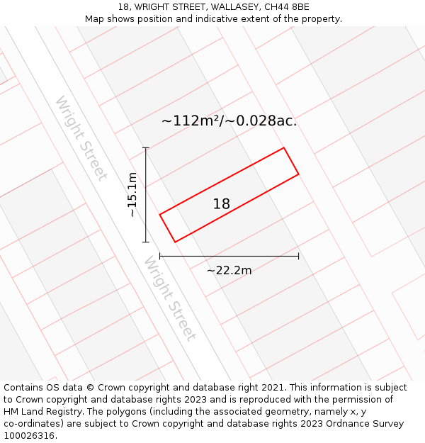 18, WRIGHT STREET, WALLASEY, CH44 8BE: Plot and title map