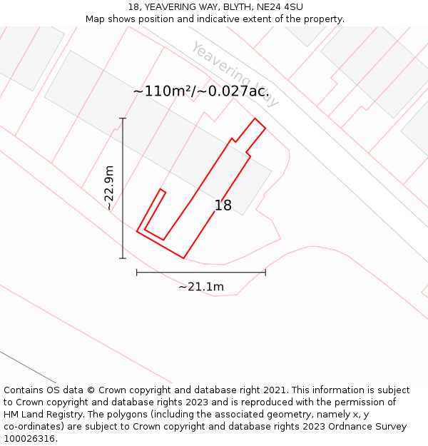 18, YEAVERING WAY, BLYTH, NE24 4SU: Plot and title map