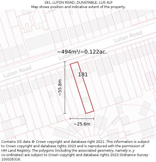 181, LUTON ROAD, DUNSTABLE, LU5 4LP: Plot and title map