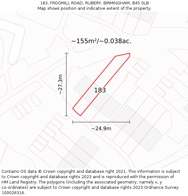 183, FROGMILL ROAD, RUBERY, BIRMINGHAM, B45 0LB: Plot and title map