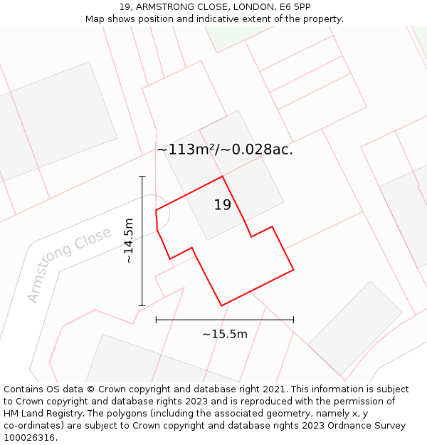 19, ARMSTRONG CLOSE, LONDON, E6 5PP: Plot and title map