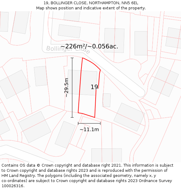 19, BOLLINGER CLOSE, NORTHAMPTON, NN5 6EL: Plot and title map