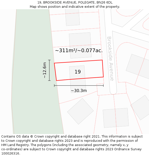 19, BROOKSIDE AVENUE, POLEGATE, BN26 6DL: Plot and title map