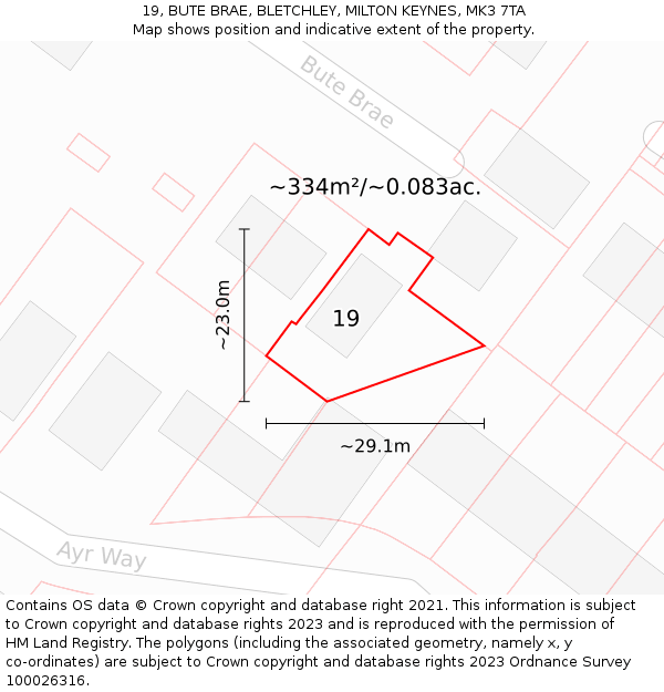 19, BUTE BRAE, BLETCHLEY, MILTON KEYNES, MK3 7TA: Plot and title map