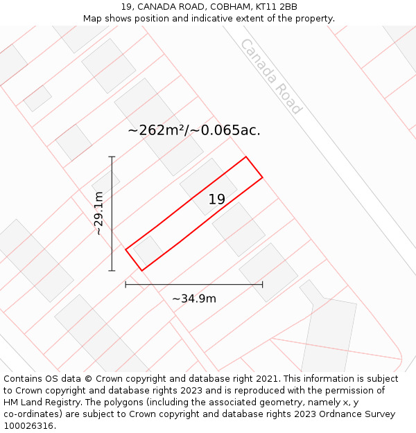 19, CANADA ROAD, COBHAM, KT11 2BB: Plot and title map