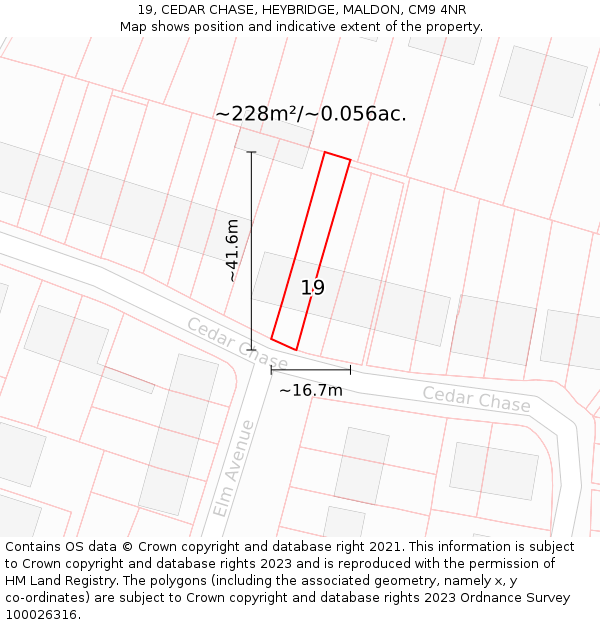 19, CEDAR CHASE, HEYBRIDGE, MALDON, CM9 4NR: Plot and title map