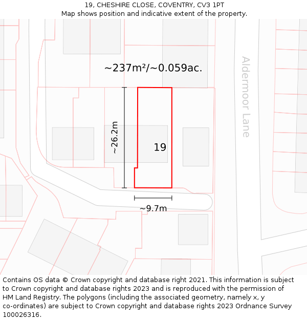 19, CHESHIRE CLOSE, COVENTRY, CV3 1PT: Plot and title map