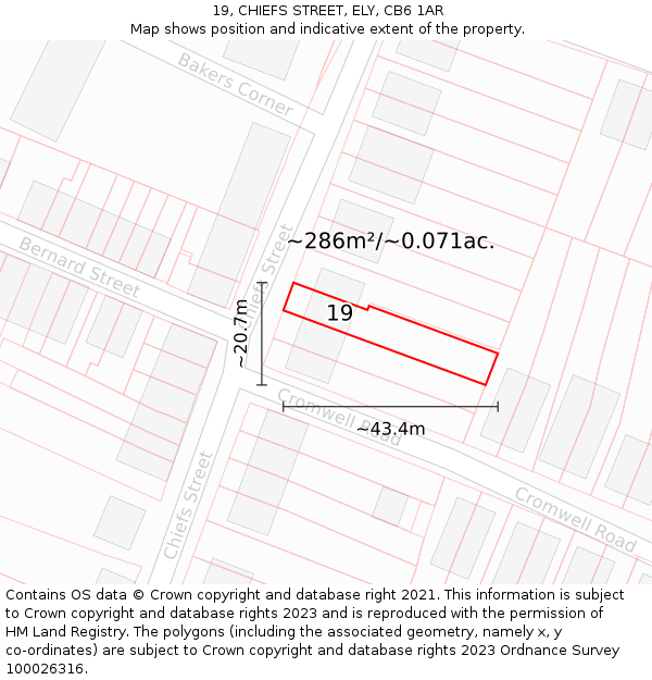 19, CHIEFS STREET, ELY, CB6 1AR: Plot and title map