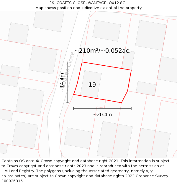 19, COATES CLOSE, WANTAGE, OX12 8GH: Plot and title map