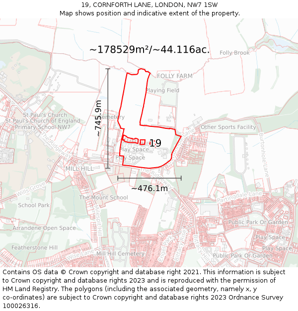 19, CORNFORTH LANE, LONDON, NW7 1SW: Plot and title map