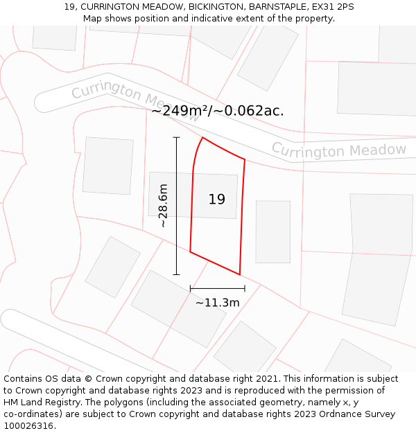 19, CURRINGTON MEADOW, BICKINGTON, BARNSTAPLE, EX31 2PS: Plot and title map