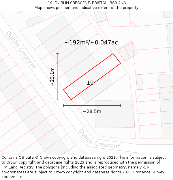 19, DUBLIN CRESCENT, BRISTOL, BS9 4NA: Plot and title map