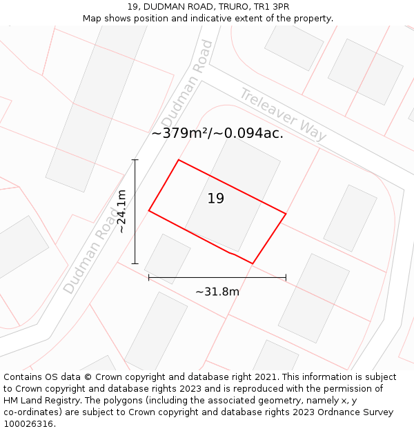 19, DUDMAN ROAD, TRURO, TR1 3PR: Plot and title map