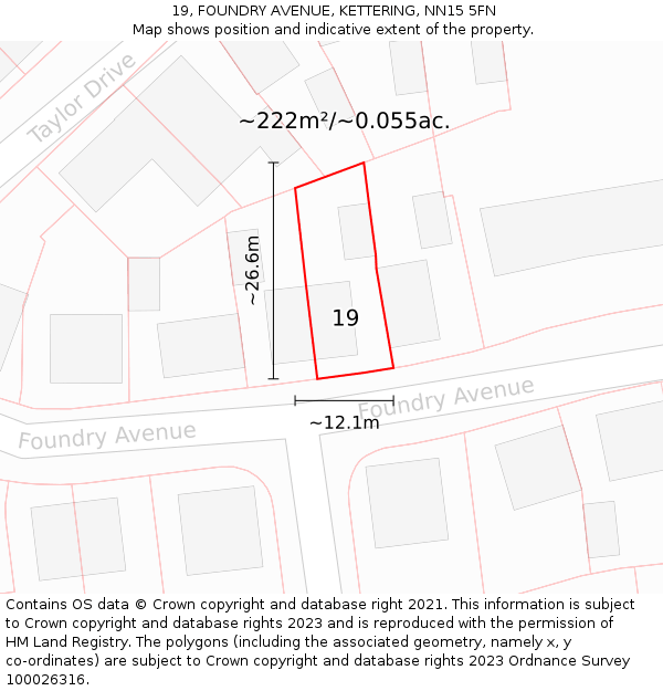 19, FOUNDRY AVENUE, KETTERING, NN15 5FN: Plot and title map