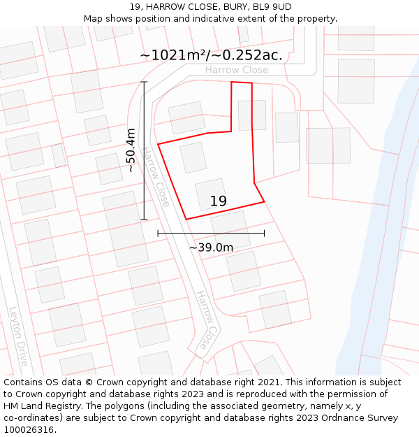 19, HARROW CLOSE, BURY, BL9 9UD: Plot and title map