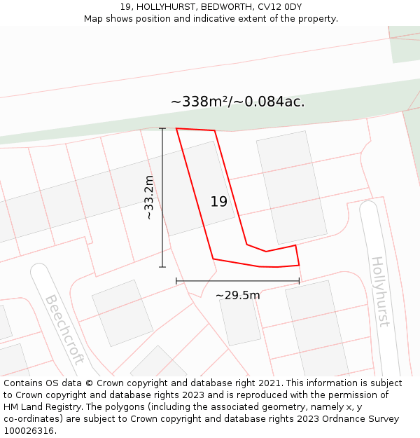 19, HOLLYHURST, BEDWORTH, CV12 0DY: Plot and title map