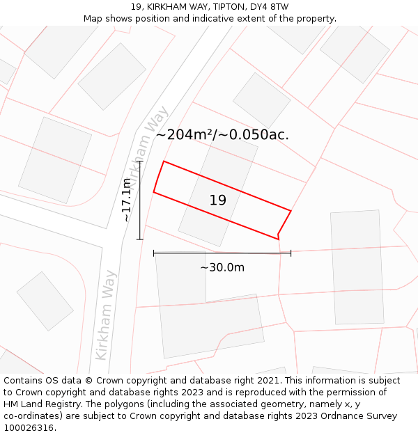 19, KIRKHAM WAY, TIPTON, DY4 8TW: Plot and title map