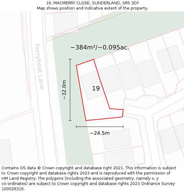 19, MACMERRY CLOSE, SUNDERLAND, SR5 3DY: Plot and title map