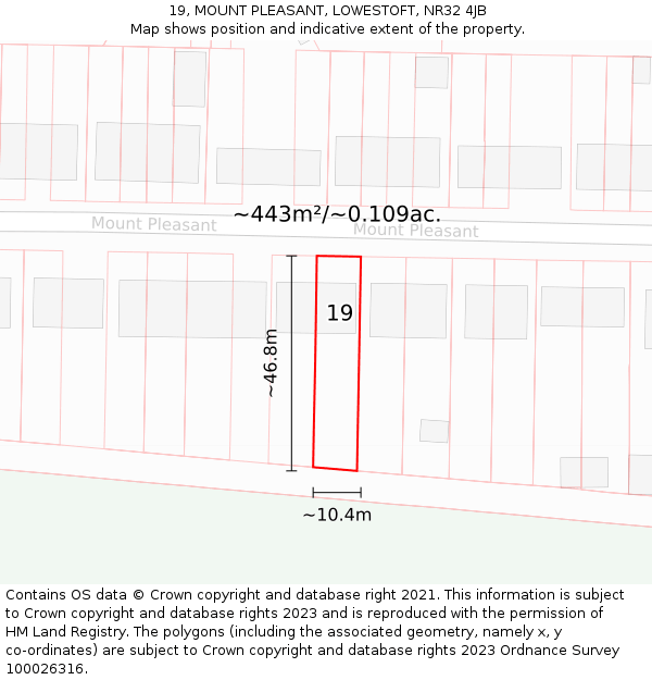19, MOUNT PLEASANT, LOWESTOFT, NR32 4JB: Plot and title map