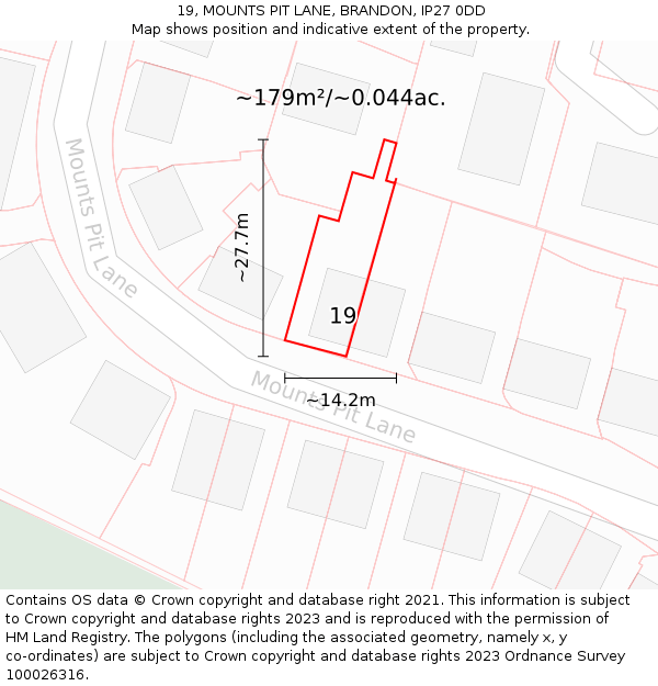 19, MOUNTS PIT LANE, BRANDON, IP27 0DD: Plot and title map