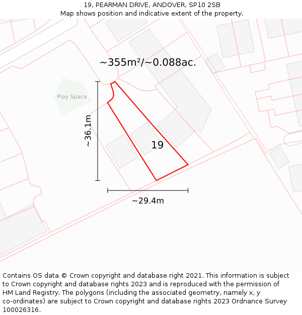 19, PEARMAN DRIVE, ANDOVER, SP10 2SB: Plot and title map