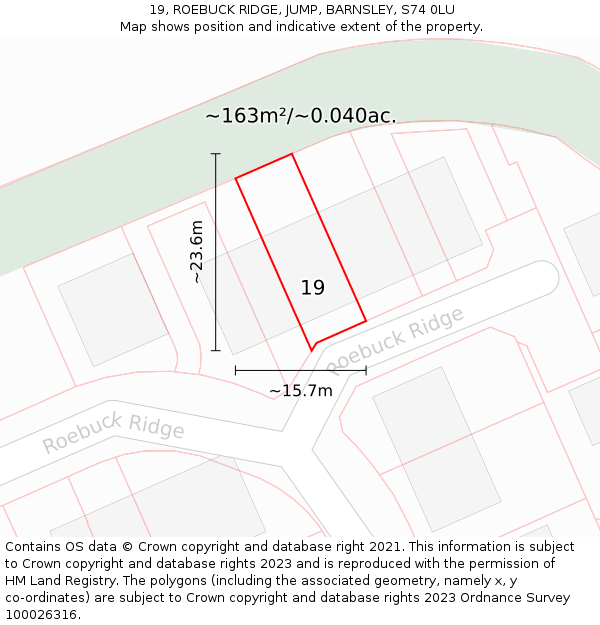 19, ROEBUCK RIDGE, JUMP, BARNSLEY, S74 0LU: Plot and title map