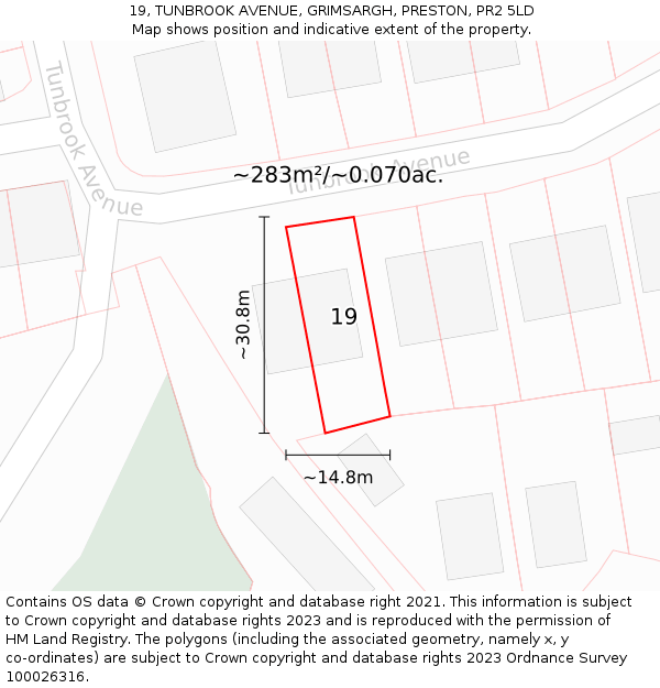 19, TUNBROOK AVENUE, GRIMSARGH, PRESTON, PR2 5LD: Plot and title map