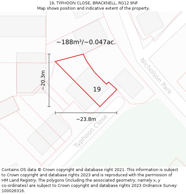 19, TYPHOON CLOSE, BRACKNELL, RG12 9NF: Plot and title map