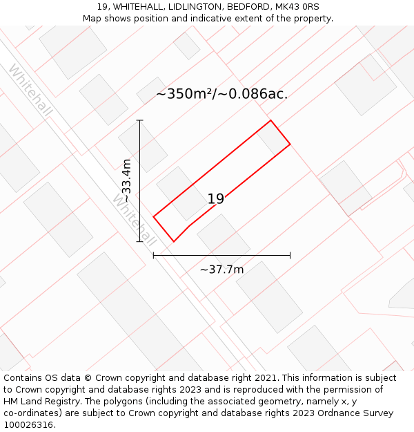 19, WHITEHALL, LIDLINGTON, BEDFORD, MK43 0RS: Plot and title map